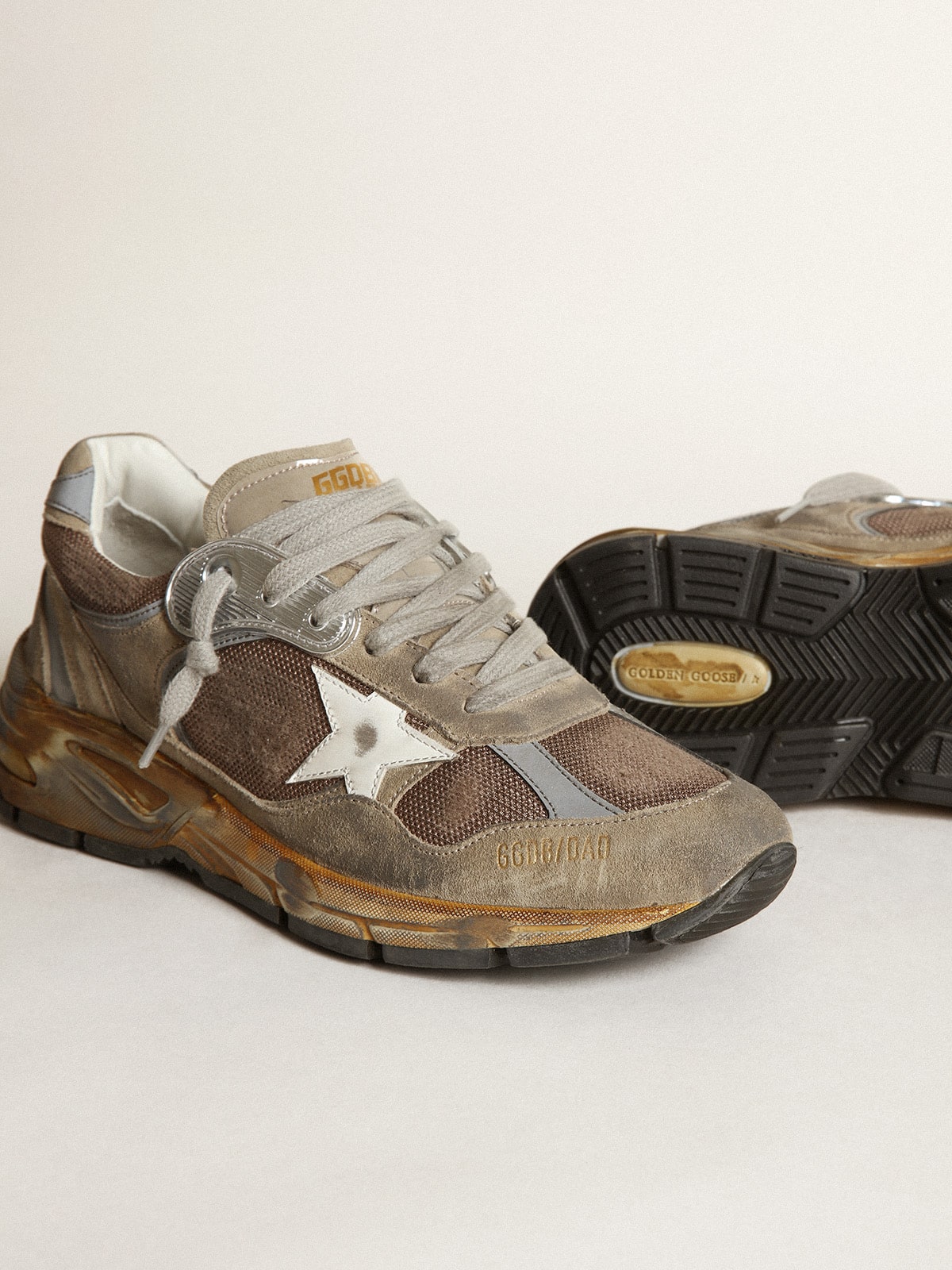 Women's Dad-Star in dove gray mesh and suede