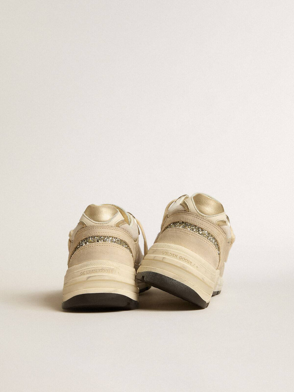Dad-Star in pearl mesh and suede with platinum leather star and heel tab