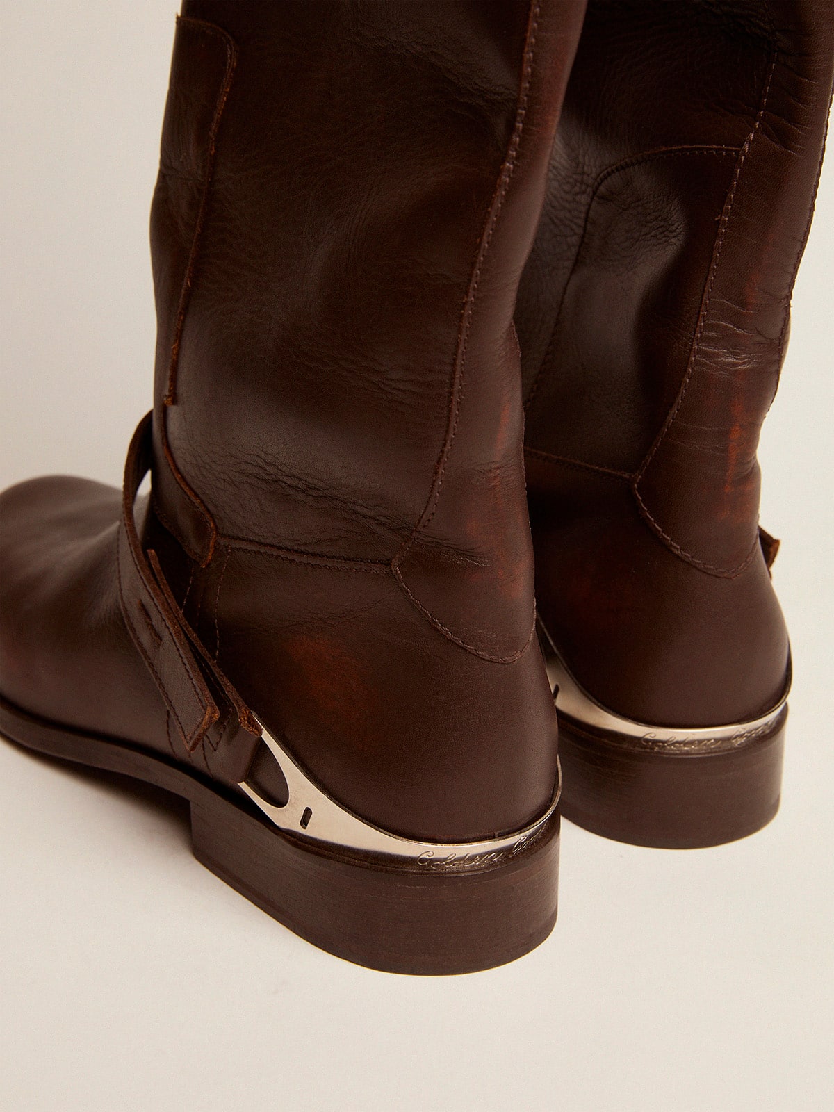 Women's Charlie boots in dark brown leather and clamp on the heel
