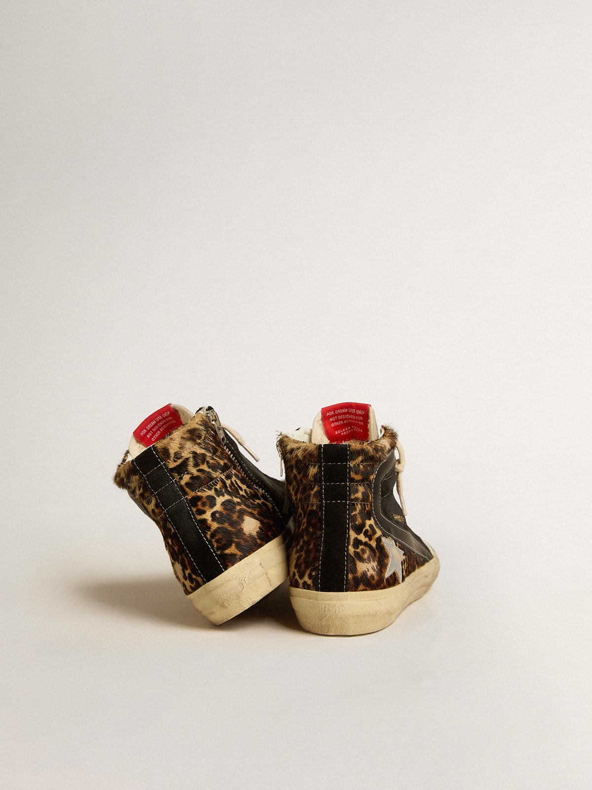 Slide Penstar LTD in leopard-print pony skin with silver star and black flash