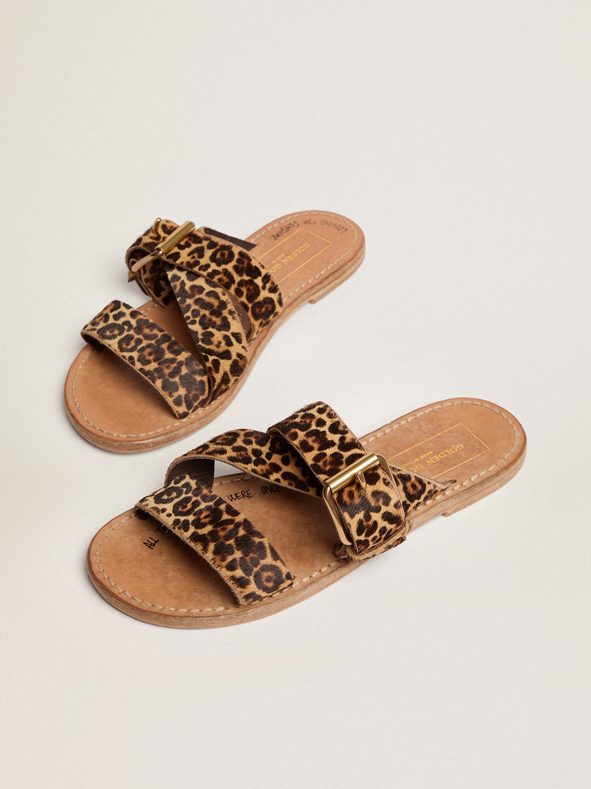 Margaret flat sandals in leopard-print pony skin