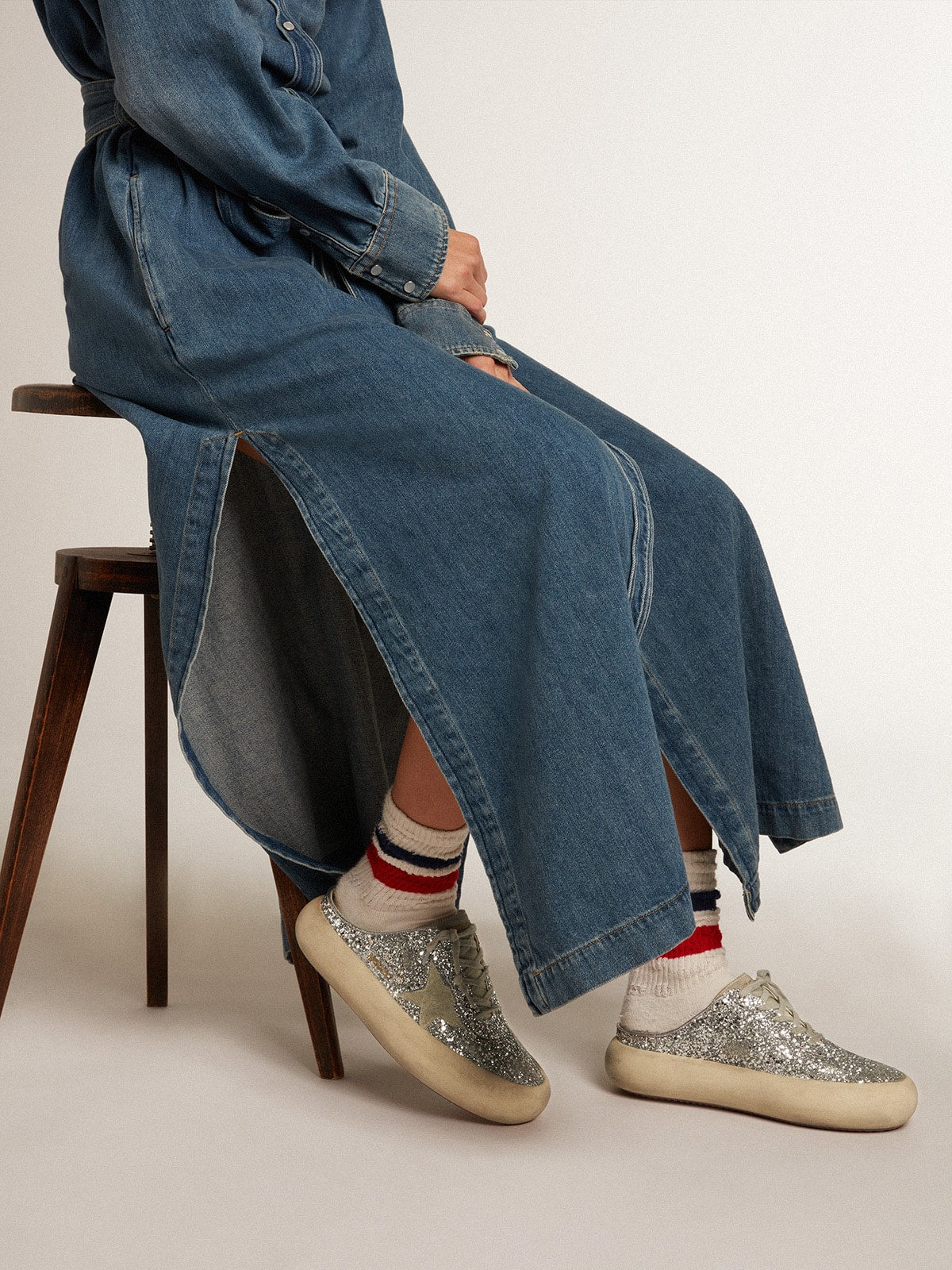 Women's Space-Star Sabot in glitter with ice-gray star and tab