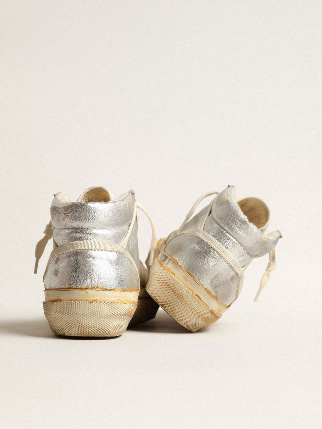 Women’s Mid Star in silver metallic leather with ivory star