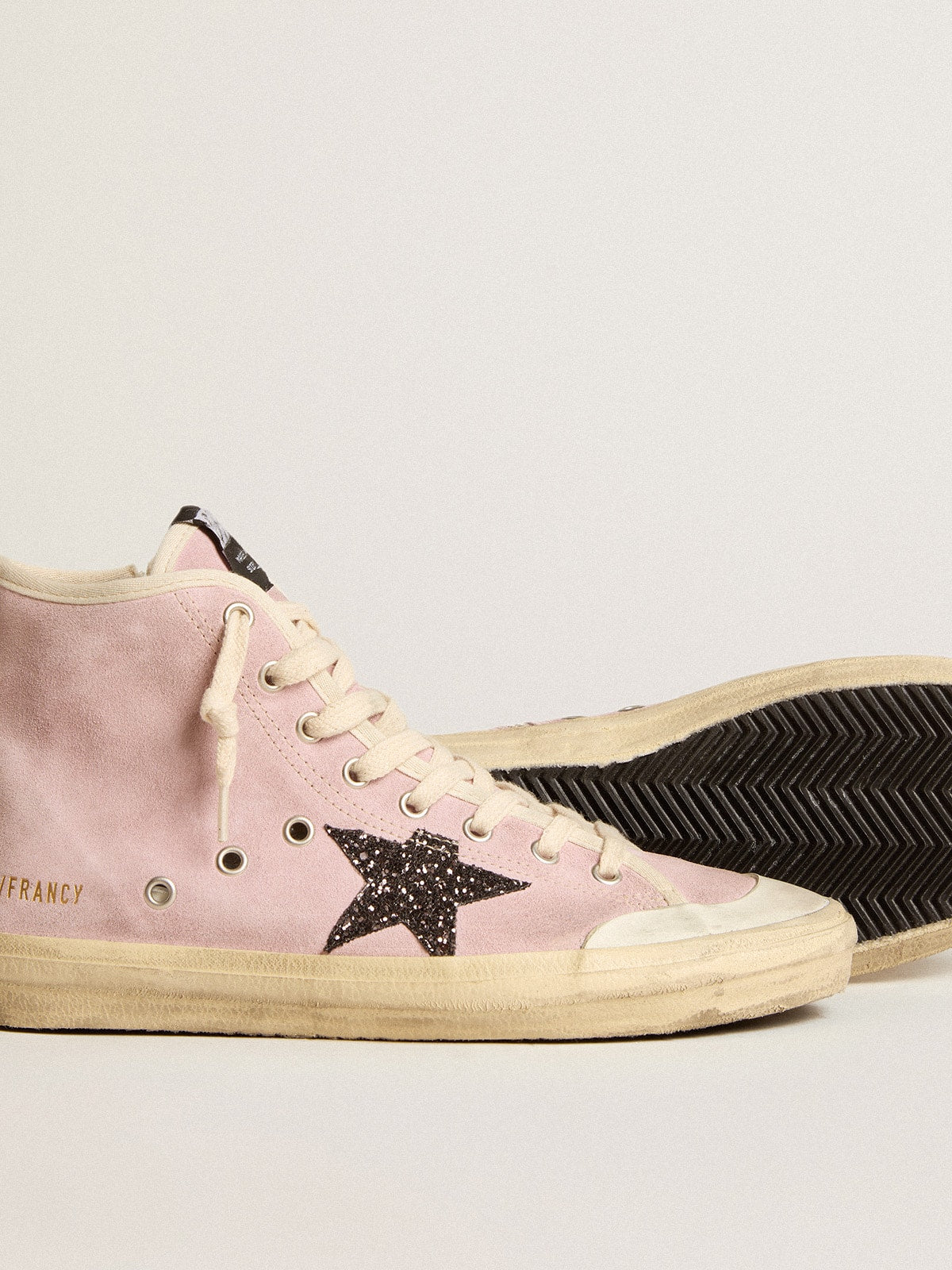 Francy Penstar in pink suede with gray glitter star