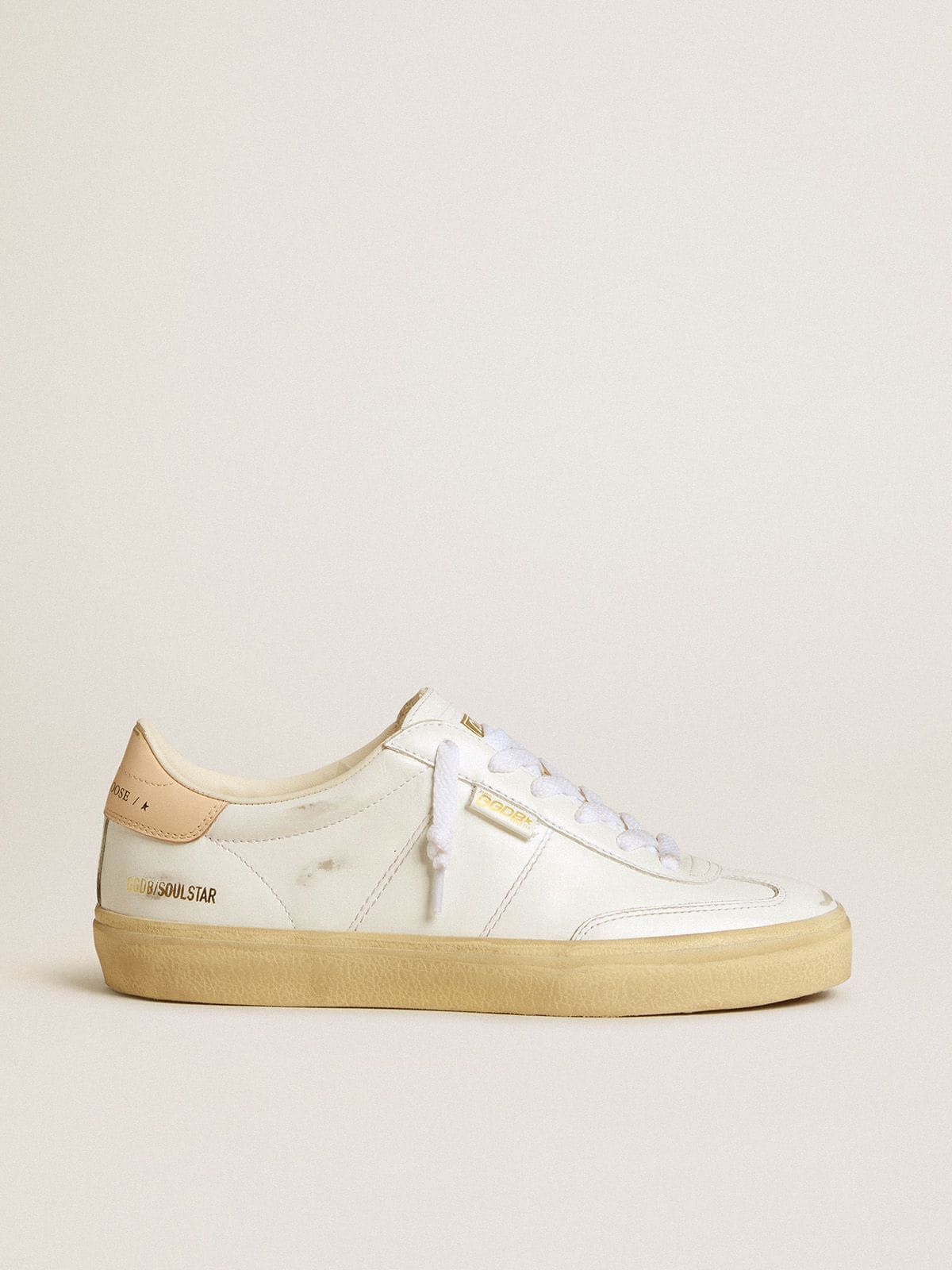 Women's Soul Star in white leather with pink leather heel tab