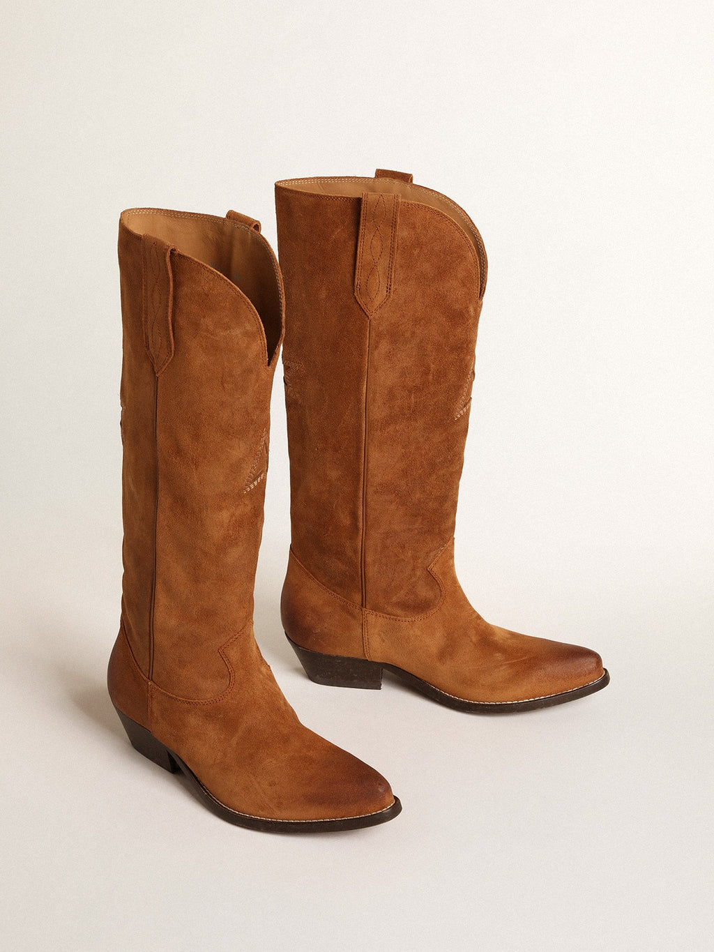 Wish Star boots in cognac suede with tone-on-tone inlay star
