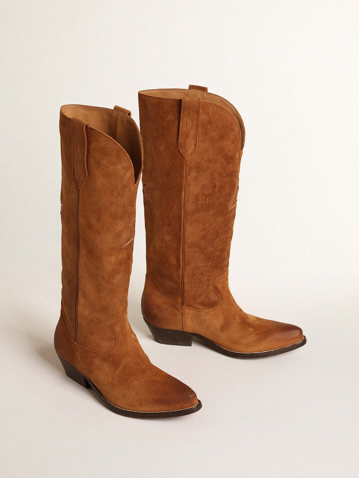 Wish Star boots in cognac suede with tone-on-tone inlay star