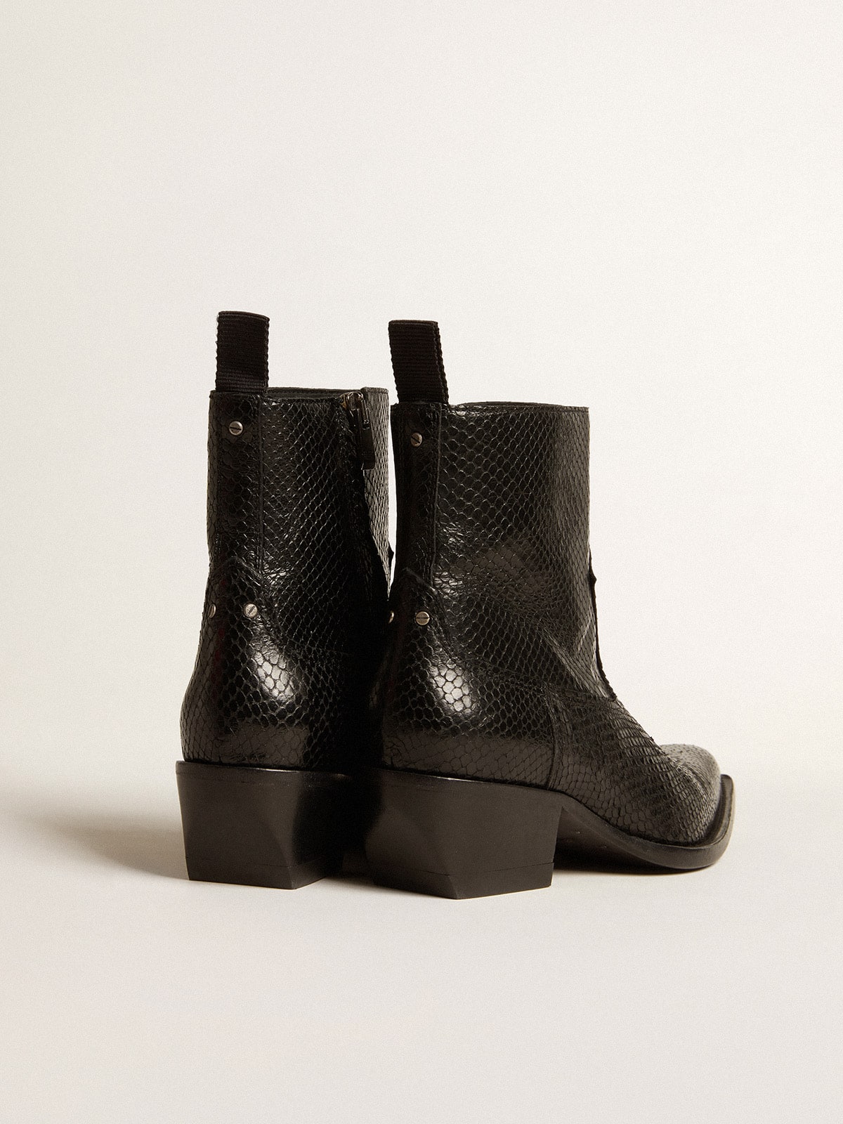 Low Debbie boots in black snake-print leather