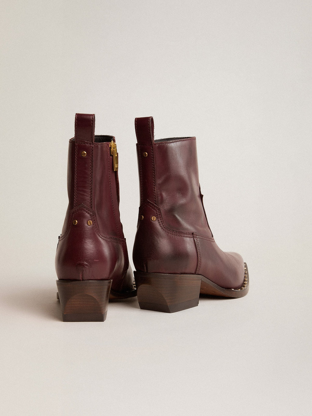 Womens's low Debbie boots in burgundy leather