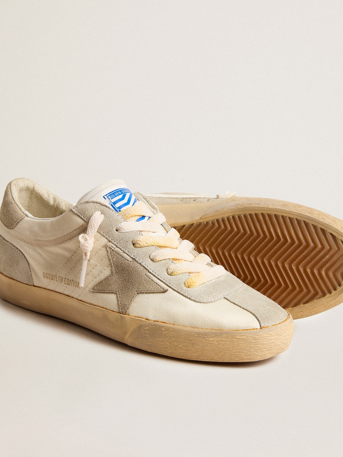 Women’s Super-Star LAB in nylon with dove-gray star and ice-gray suede inserts
