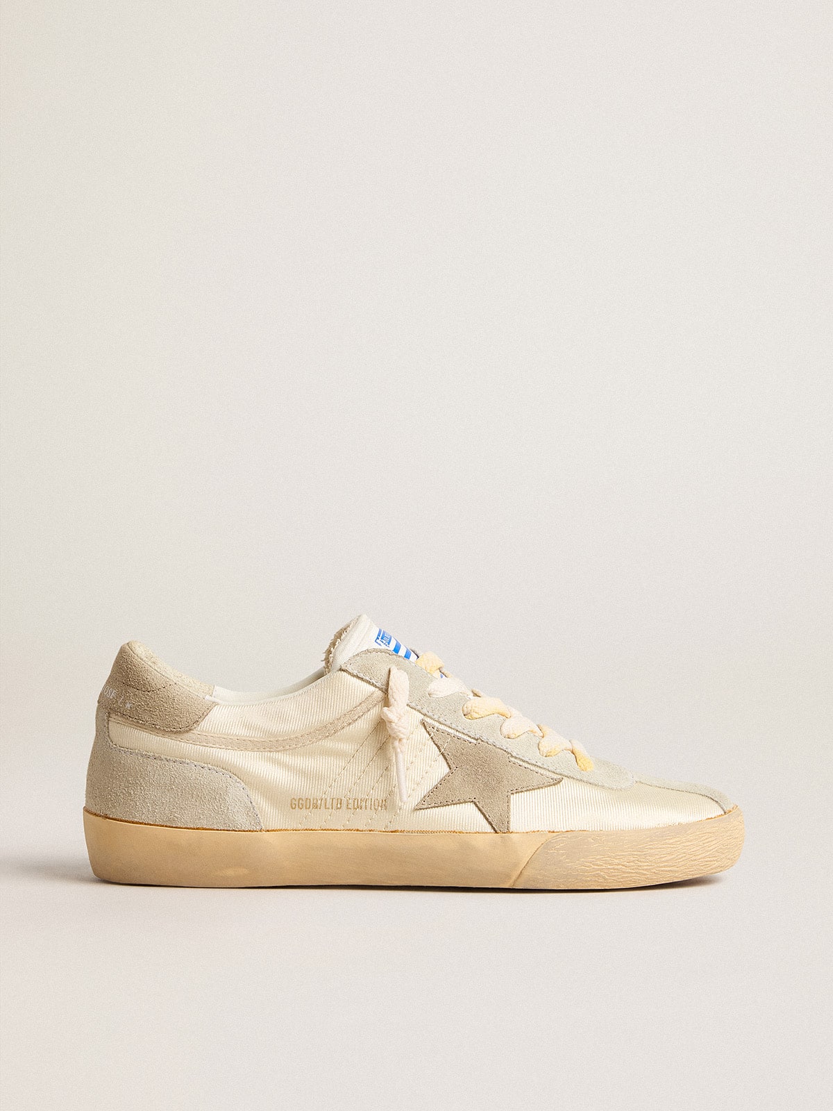Women’s Super-Star LAB in nylon with dove-gray star and ice-gray suede inserts