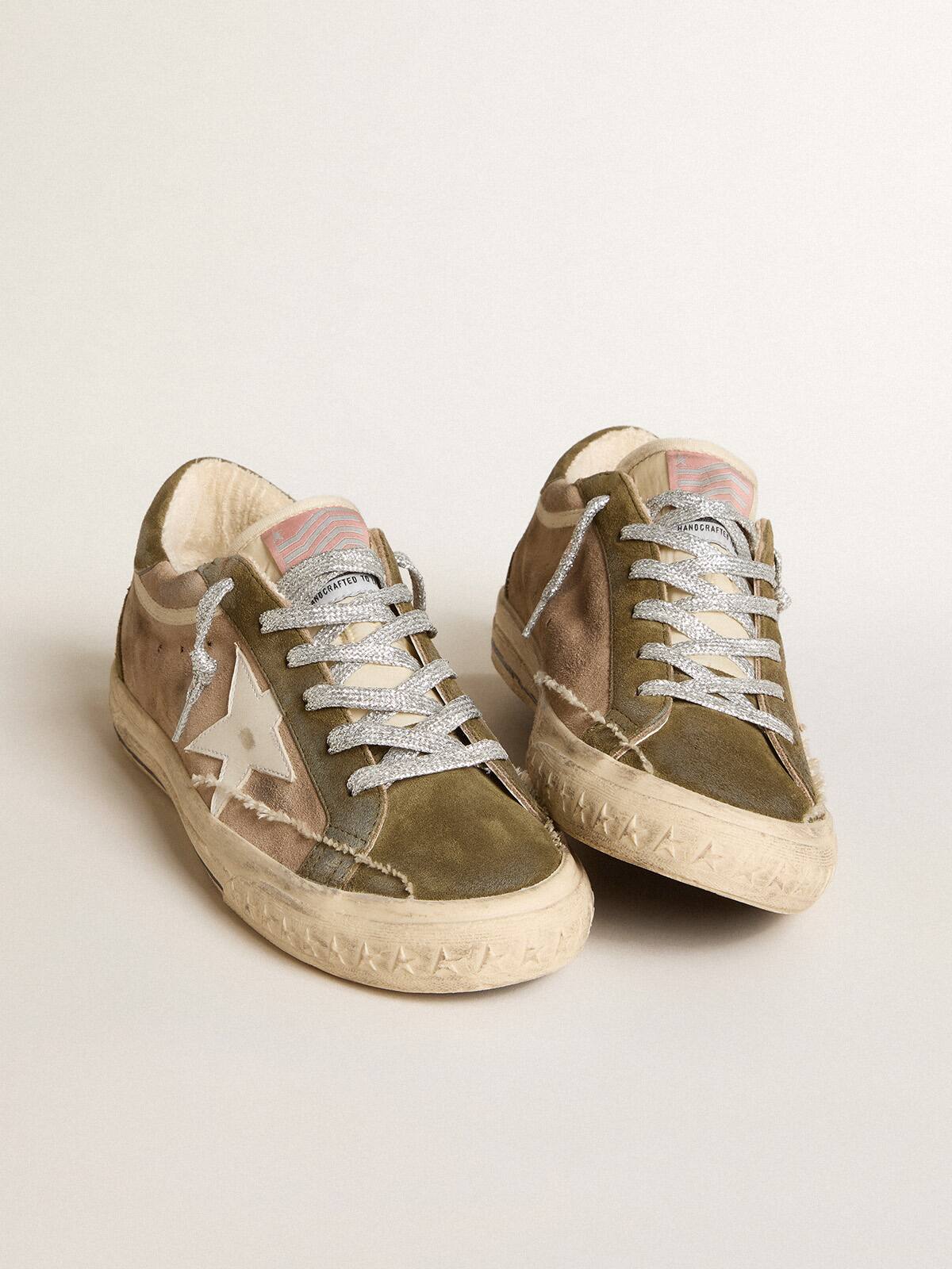 Super-Star LTD in dove-gray suede with leather star and suede heel tab