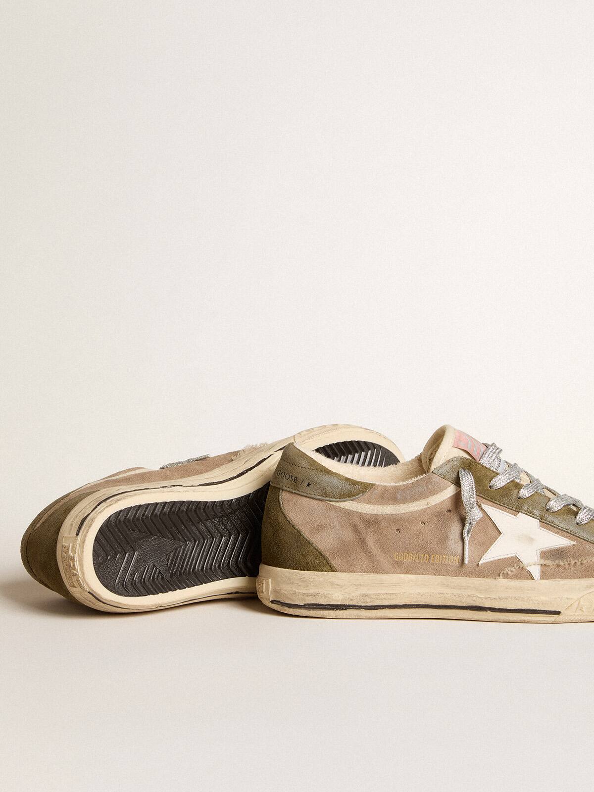 Super-Star LTD in dove-gray suede with leather star and suede heel tab