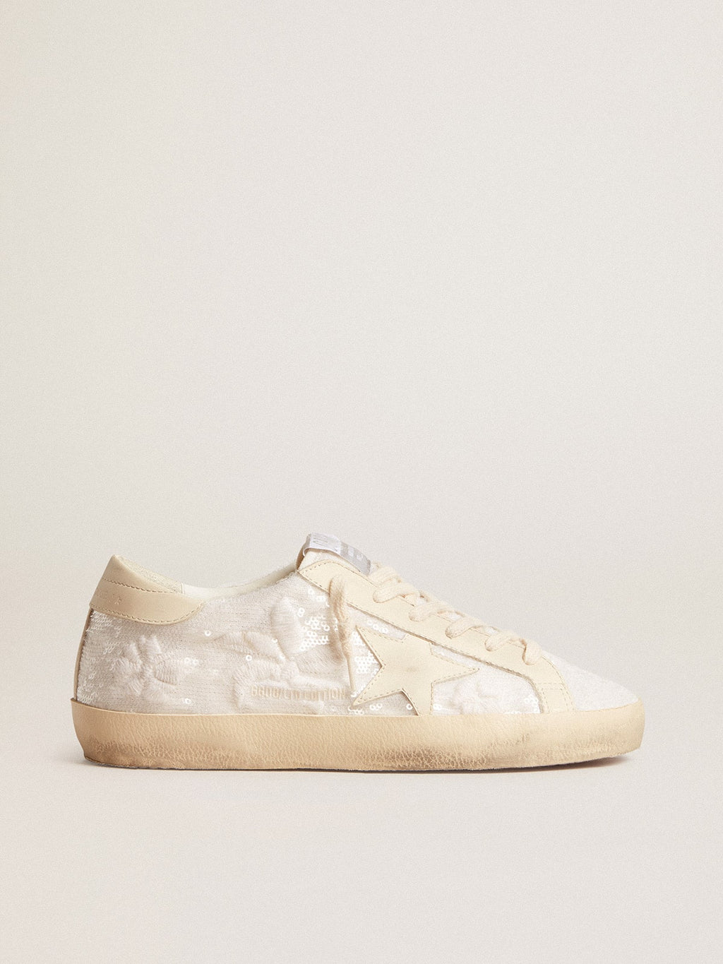 Women's Super-Star LTD in white sequins with leather star and embroidery