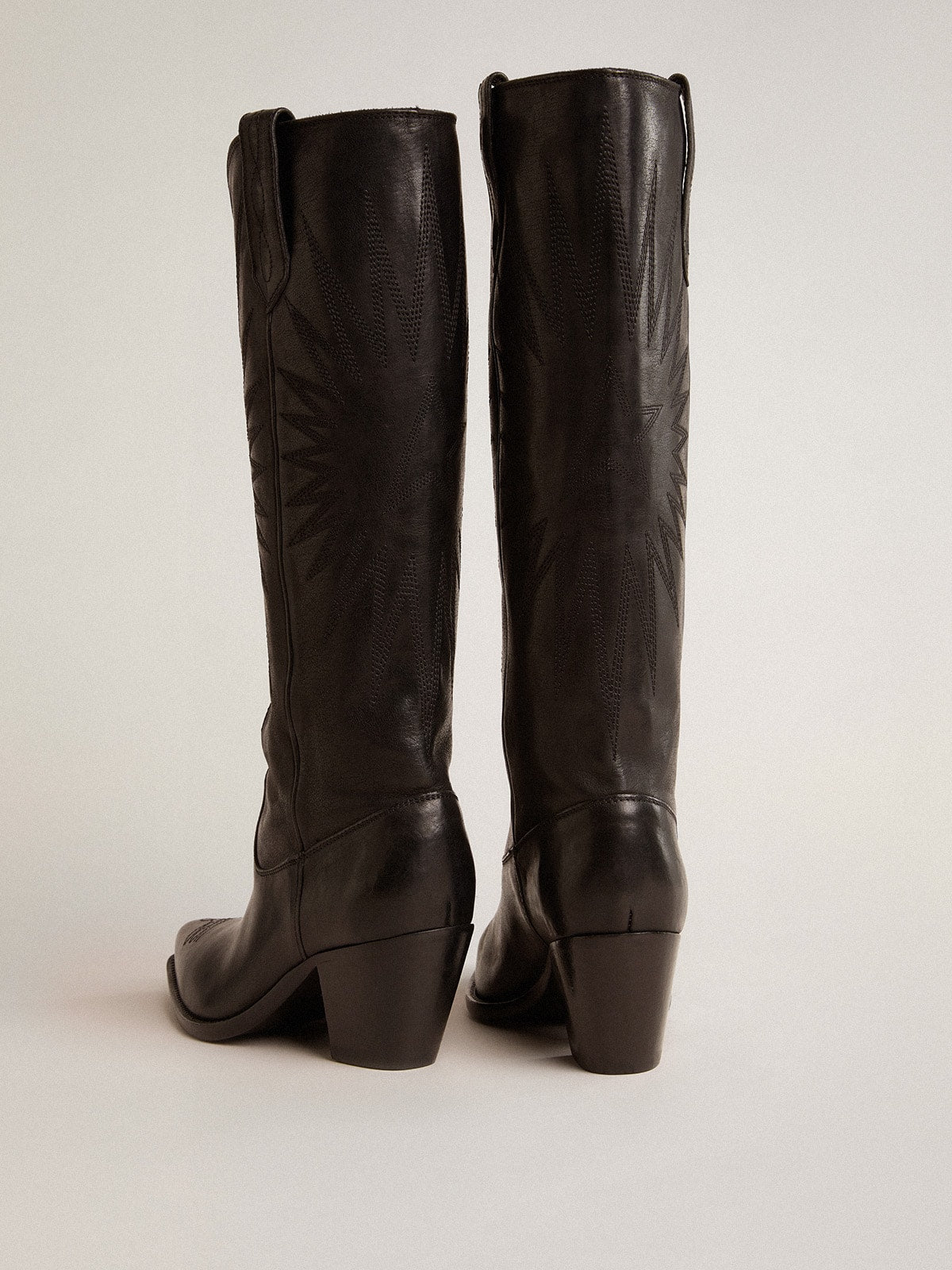 Women's Wish Star boots in black leather with star embroidery