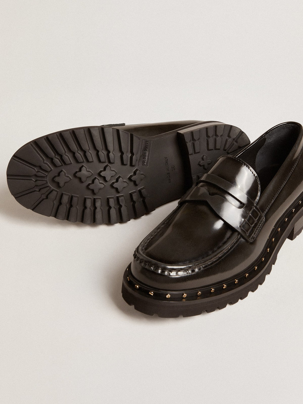 Women’s chunky loafers in studded black leather