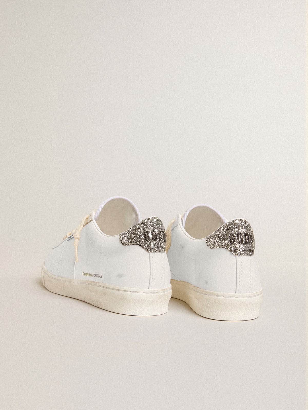 Matchstar in white leather with silver glitter heel tab