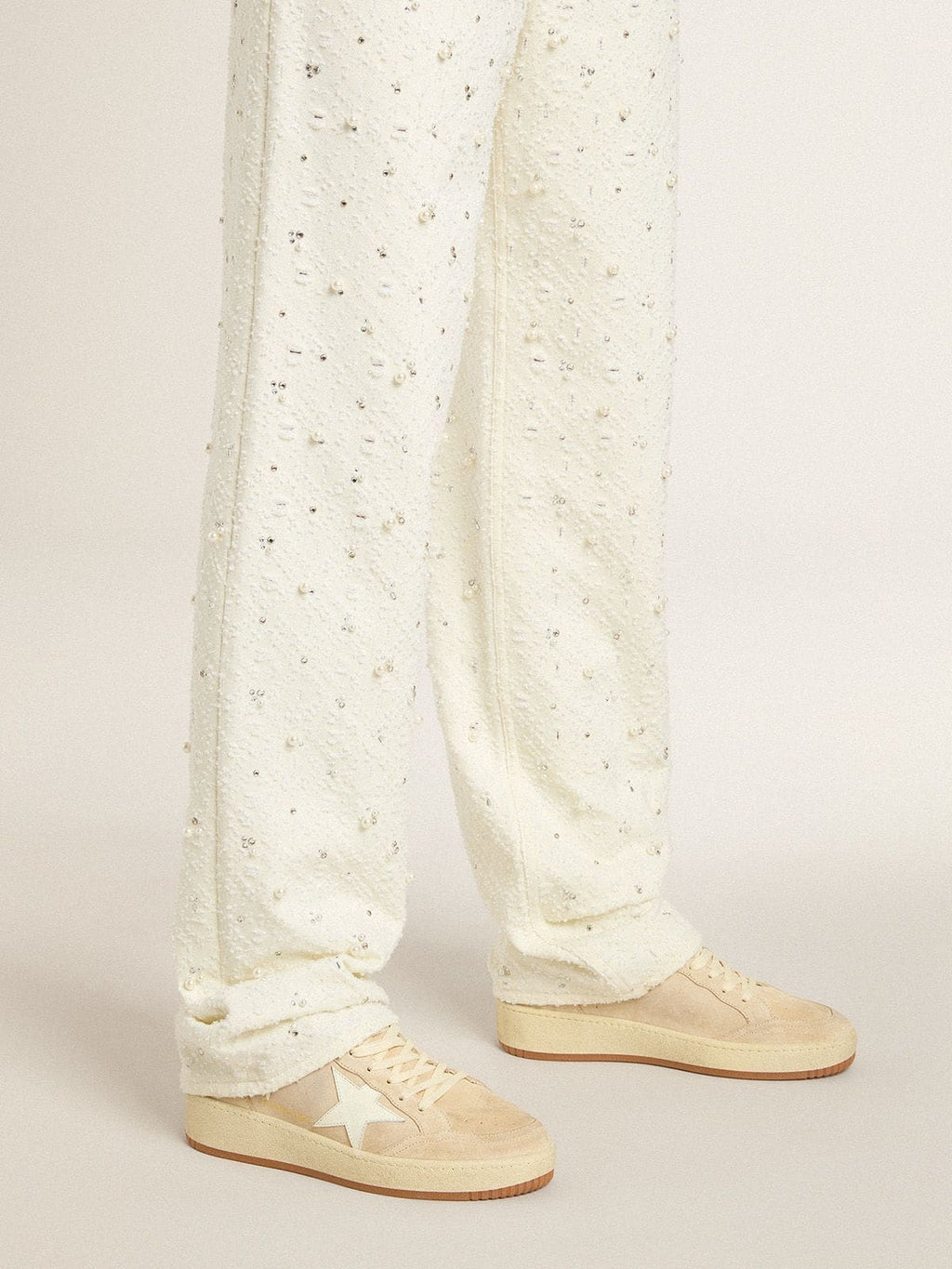 Ball Star in beige suede with white leather star and heel tab