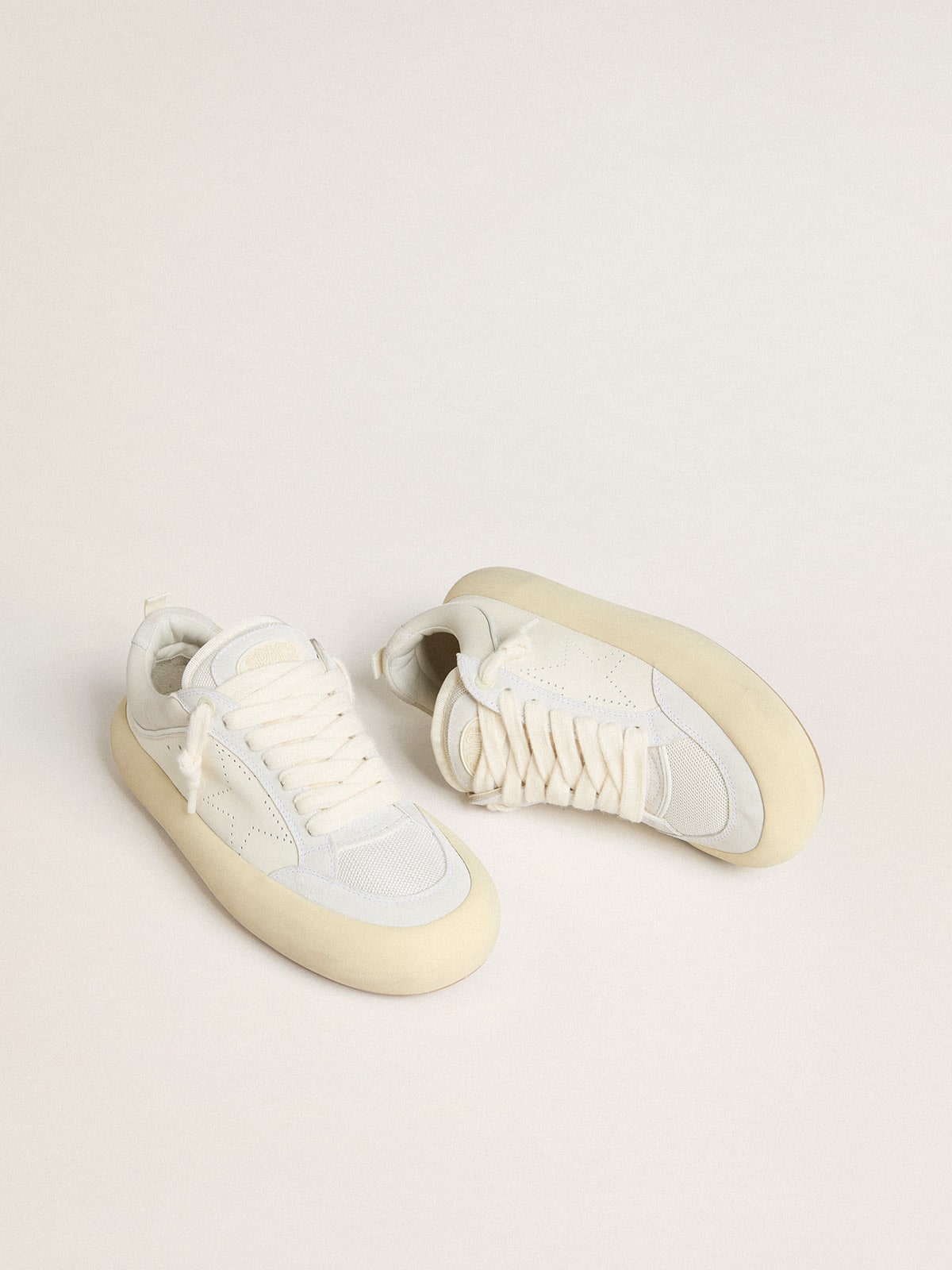 Women's Space-Star Cube in white leather with perforated star