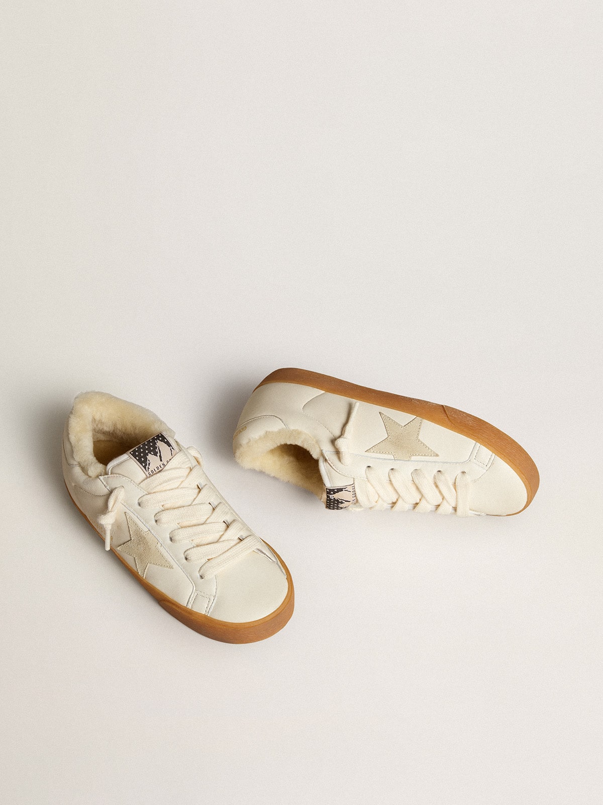 Super-Star in white nappa with suede star and shearling lining