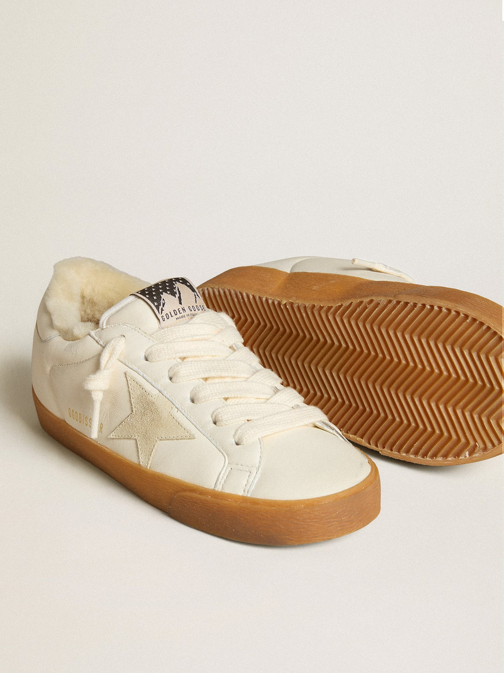 Super-Star in white nappa with suede star and shearling lining