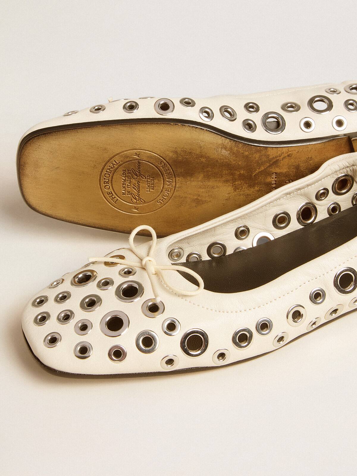 Amy ballet flats in white nappa leather with silver colored studs