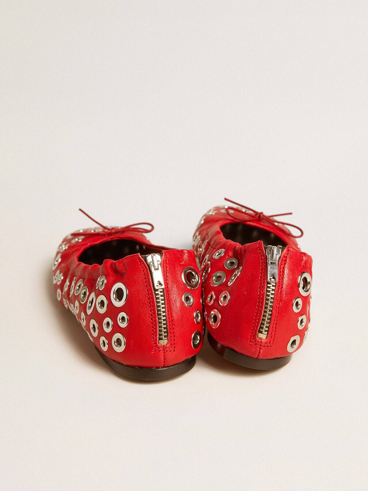 Amy ballet flats in red nappa leather with silver colored studs
