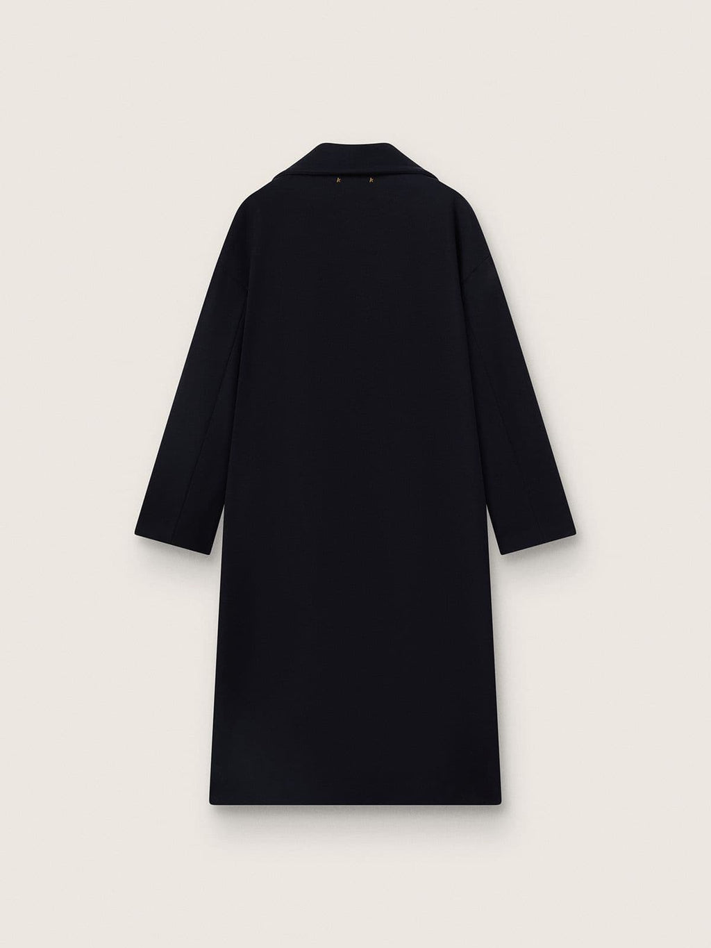 Women's single-breasted cocoon coat in dark blue wool with gold button
