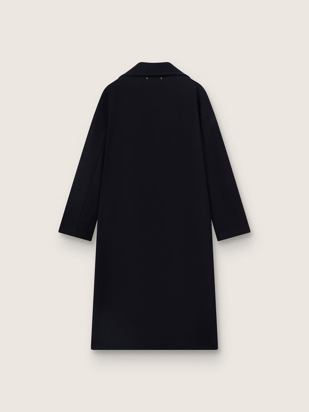 Women's single-breasted cocoon coat in dark blue wool with gold button