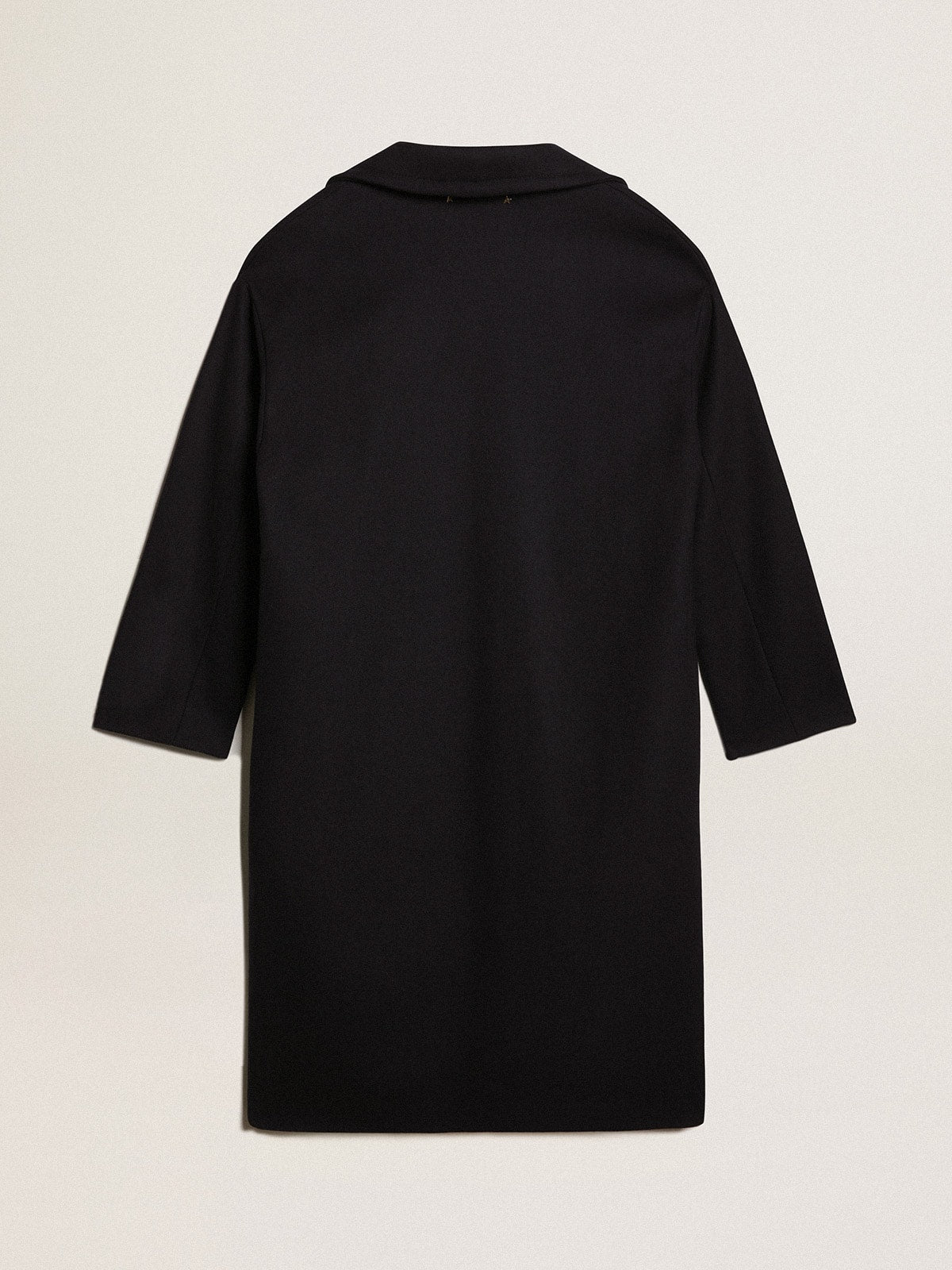 Women's single-breasted cocoon coat in dark blue wool with gold button