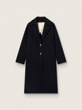 Women's single-breasted cocoon coat in dark blue wool with gold button
