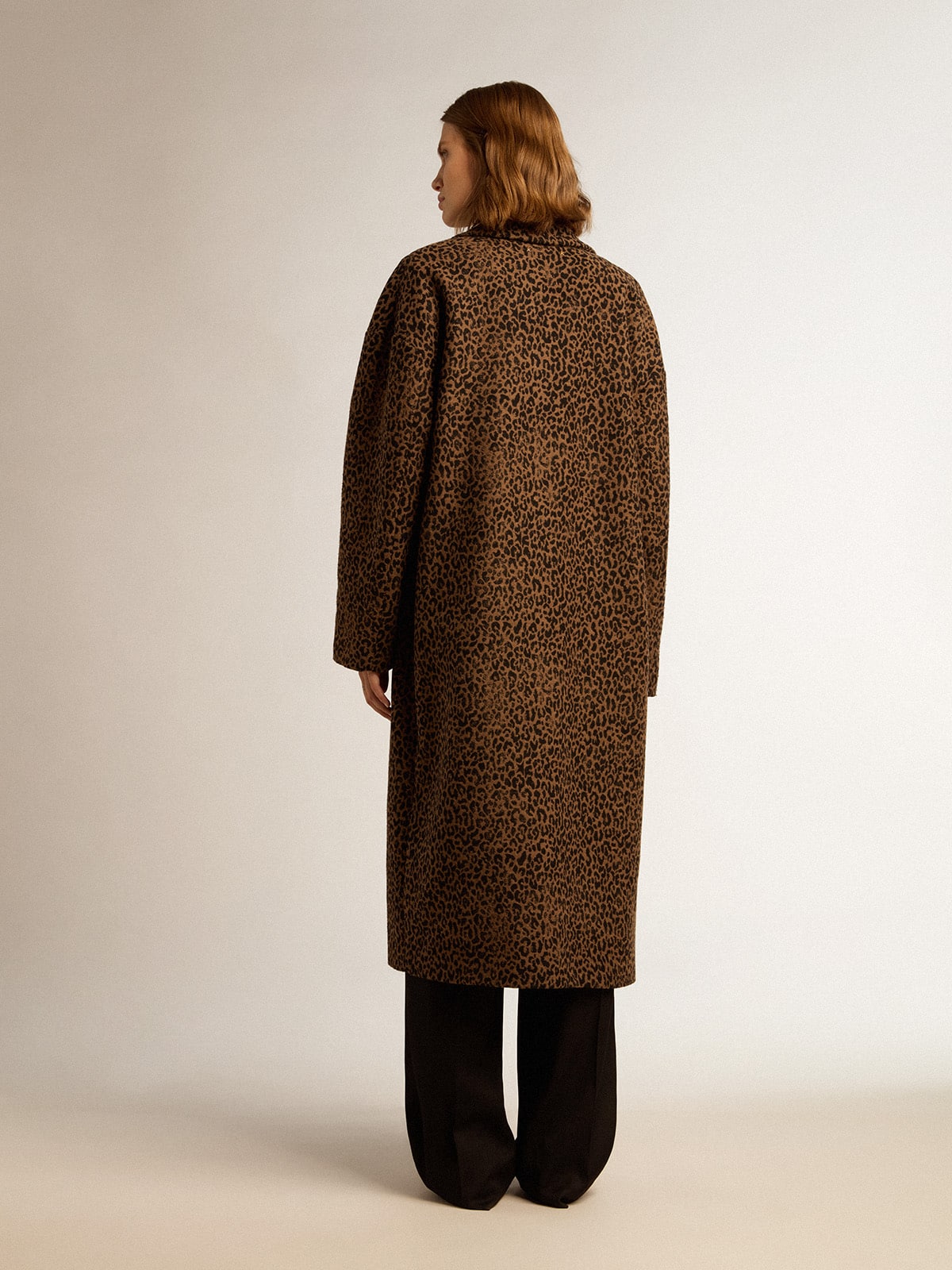 Women's single-breasted cocoon coat in wool with jacquard motif