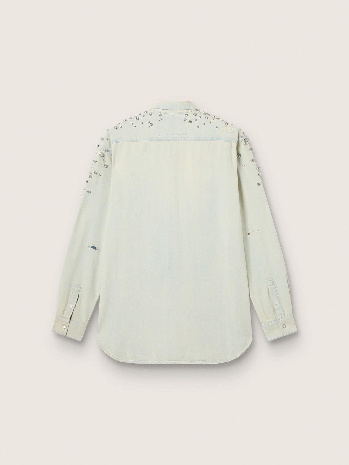 Women's bleached boyfriend shirt with cabochon crystals