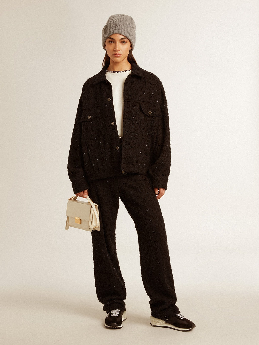 Women’s black denim jacket with embroidery