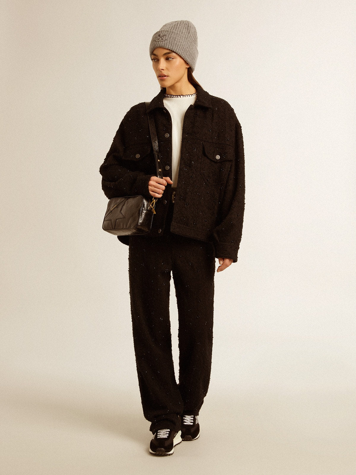 Women’s black denim jacket with embroidery