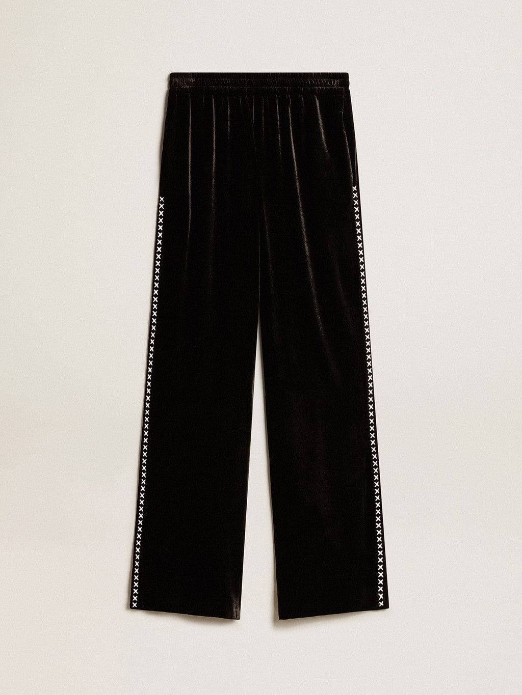 Black joggers with white embroidery