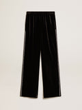 Black joggers with white embroidery