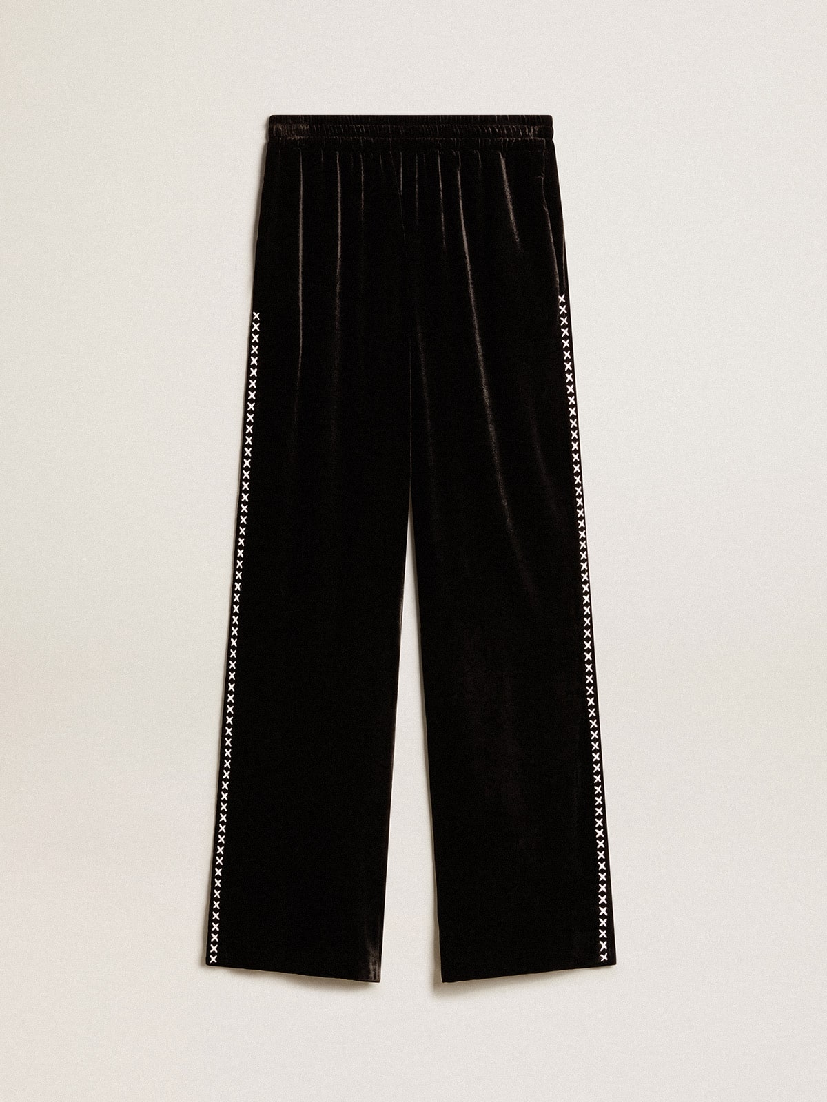 Black joggers with white embroidery