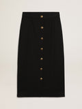 Women's pencil skirt in dark blue wool with gold heraldic buttons