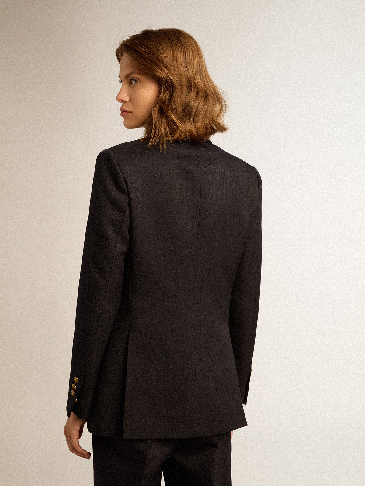 Women's double-breasted dark blue blazer