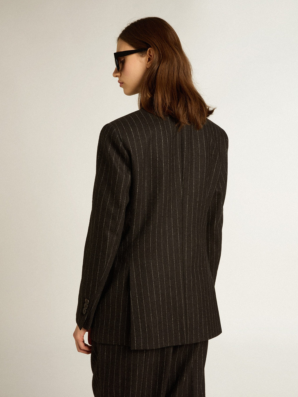Women’s double-breasted blazer in gray melange wool