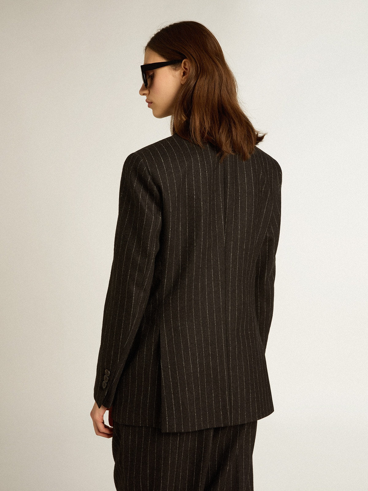 Women’s double-breasted blazer in gray melange wool