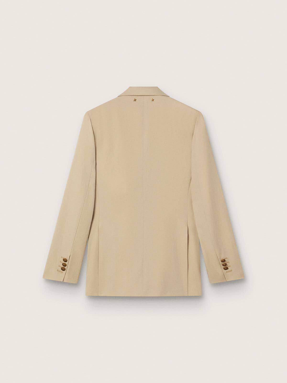 Women’s double-breasted blazer in sand with gold heraldic buttons