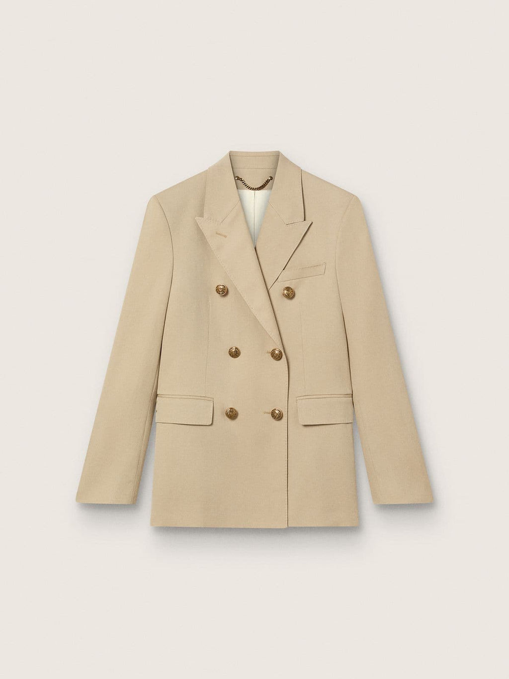 Women’s double-breasted blazer in sand with gold heraldic buttons