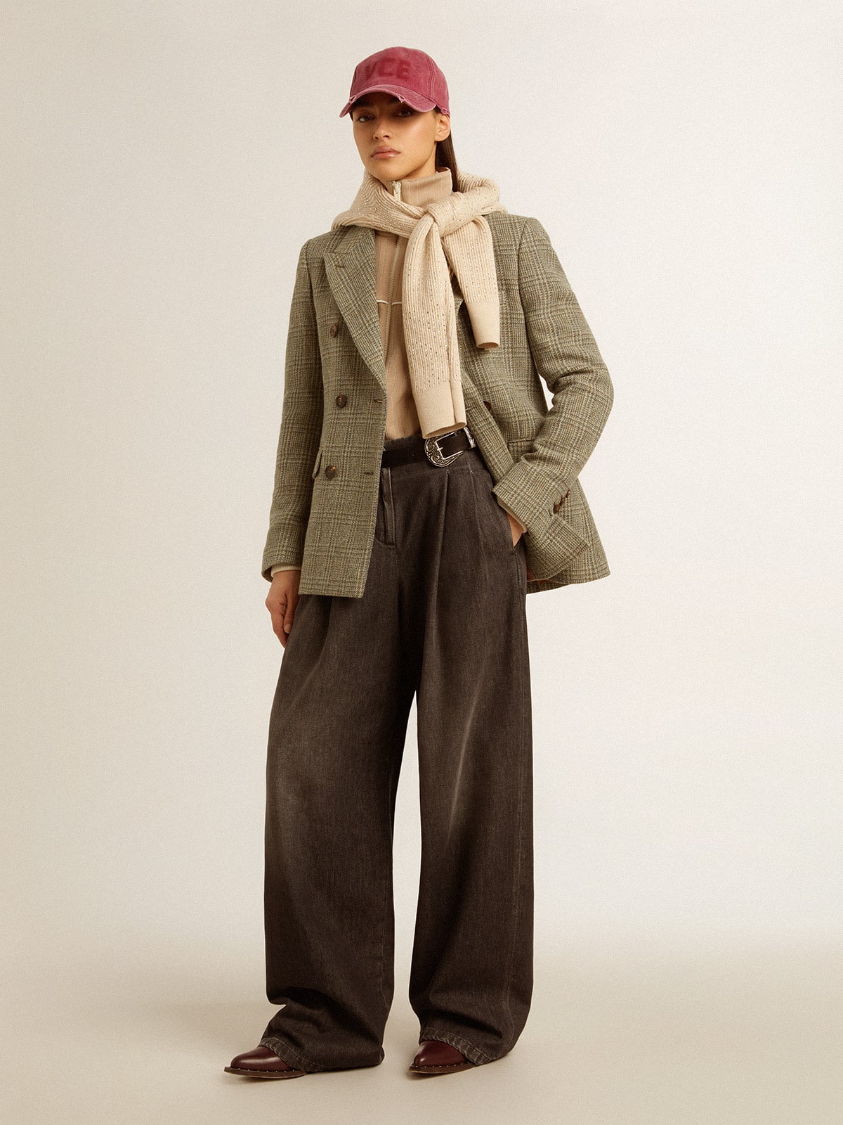 Women's double-breasted blazer in Shetland wool