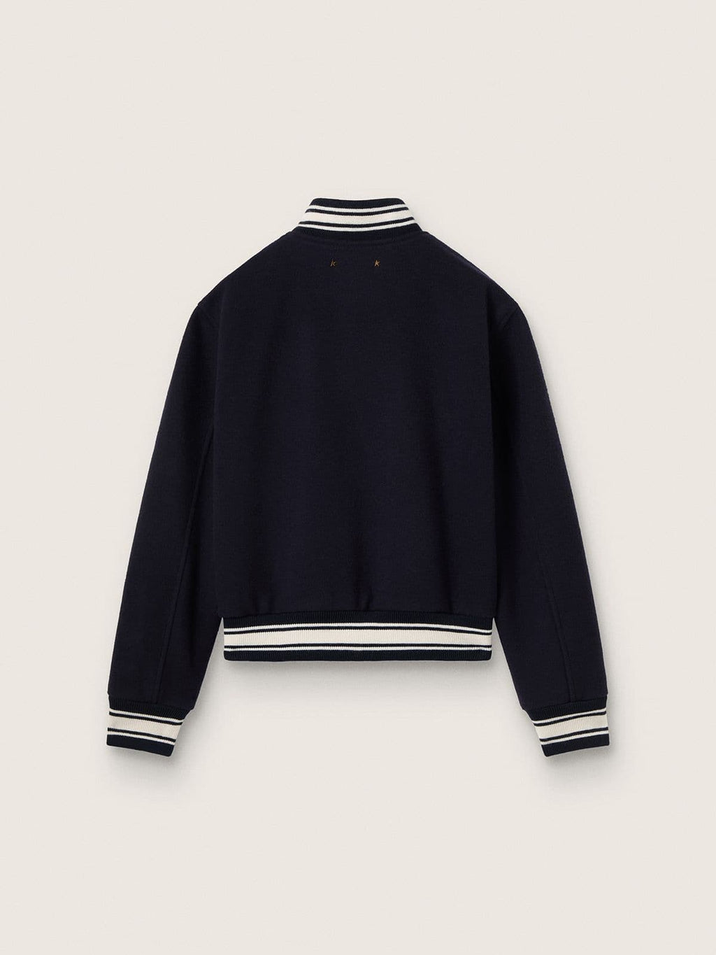 Women's bomber jacket in dark blue wool with white details