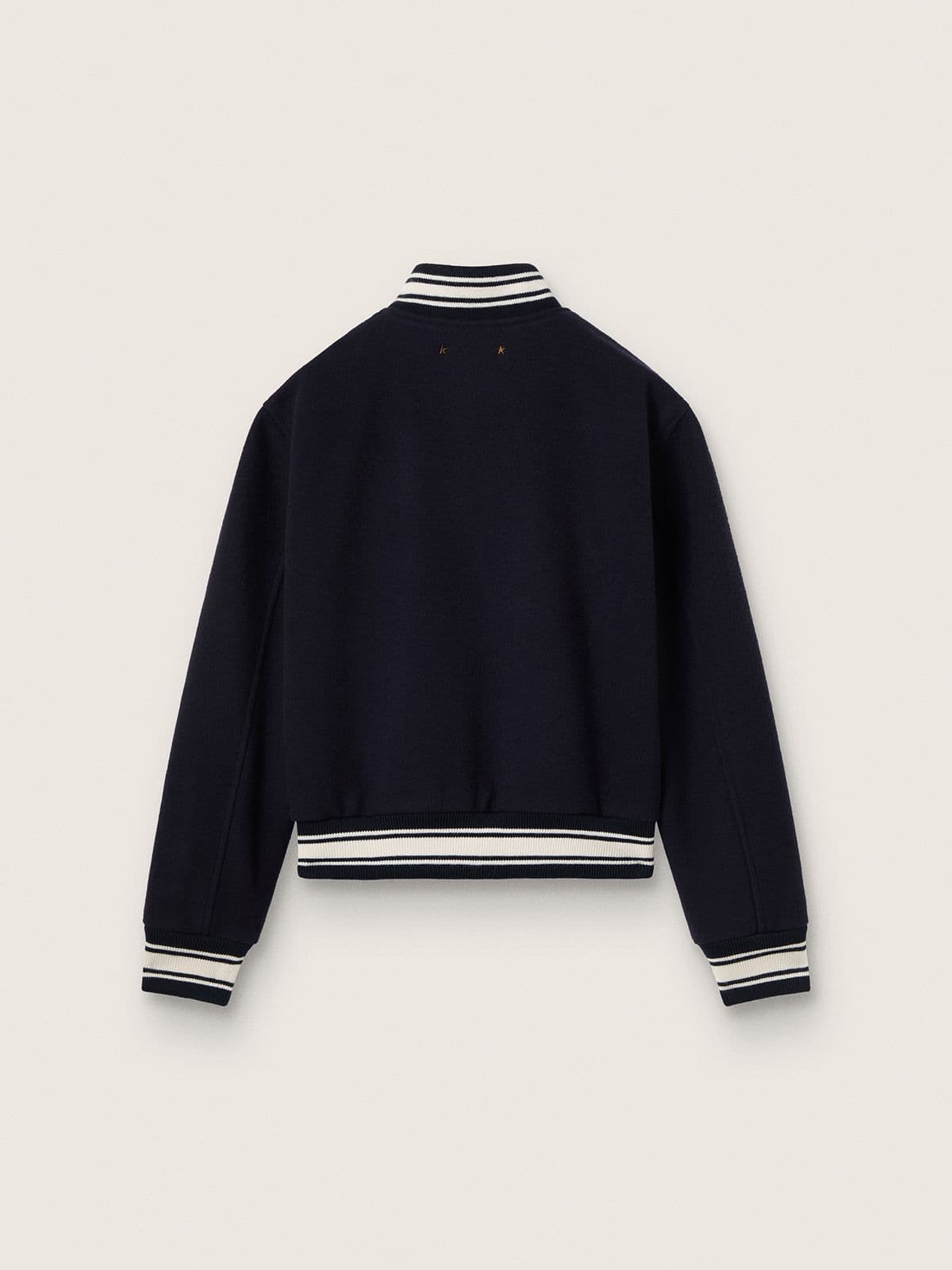 Women's bomber jacket in dark blue wool with white details
