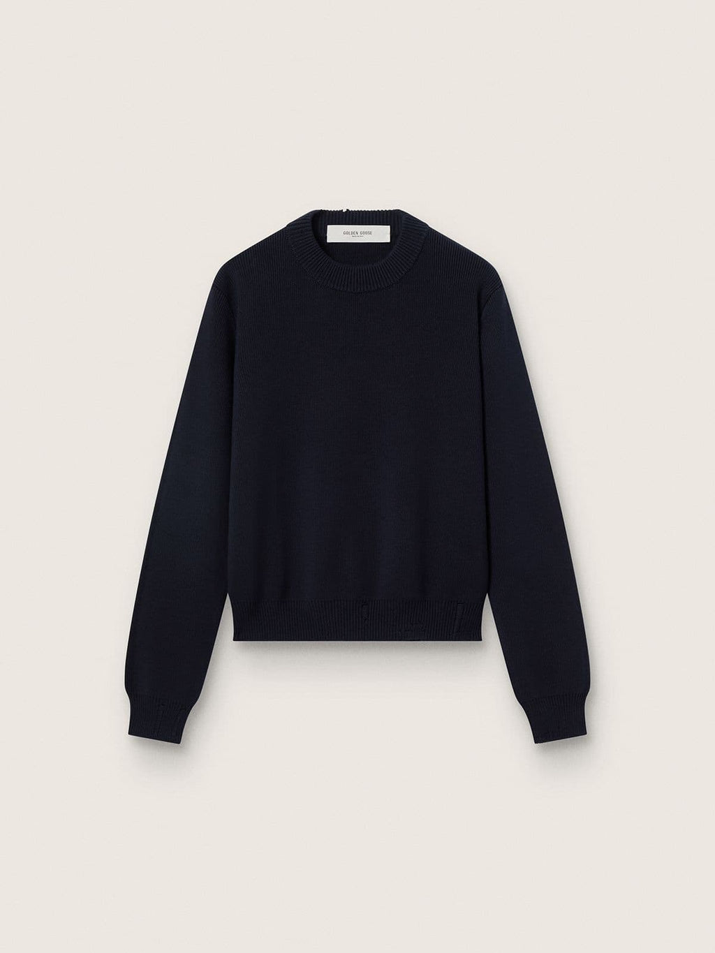 Women’s round-neck sweater in dark blue cotton