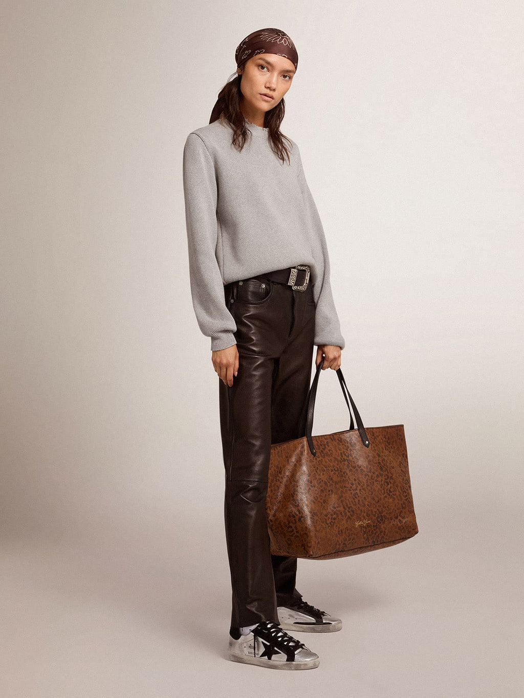 Women's round-neck sweater in gray cotton