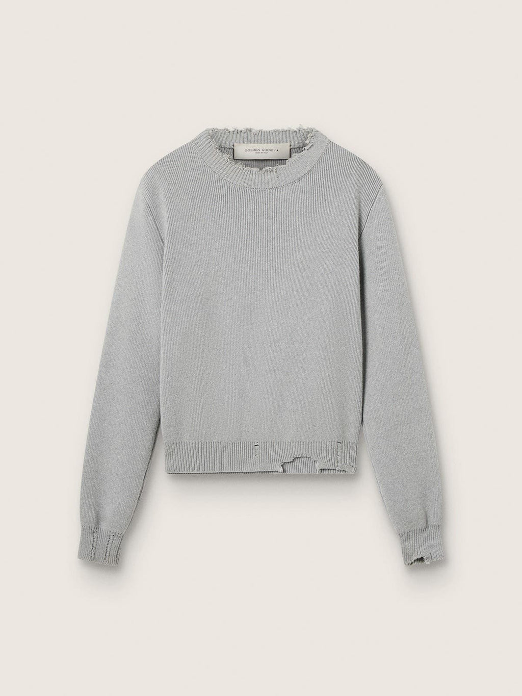 Women's round-neck sweater in gray cotton